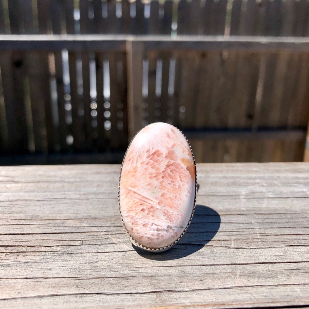 Sterling silver scolecite ring